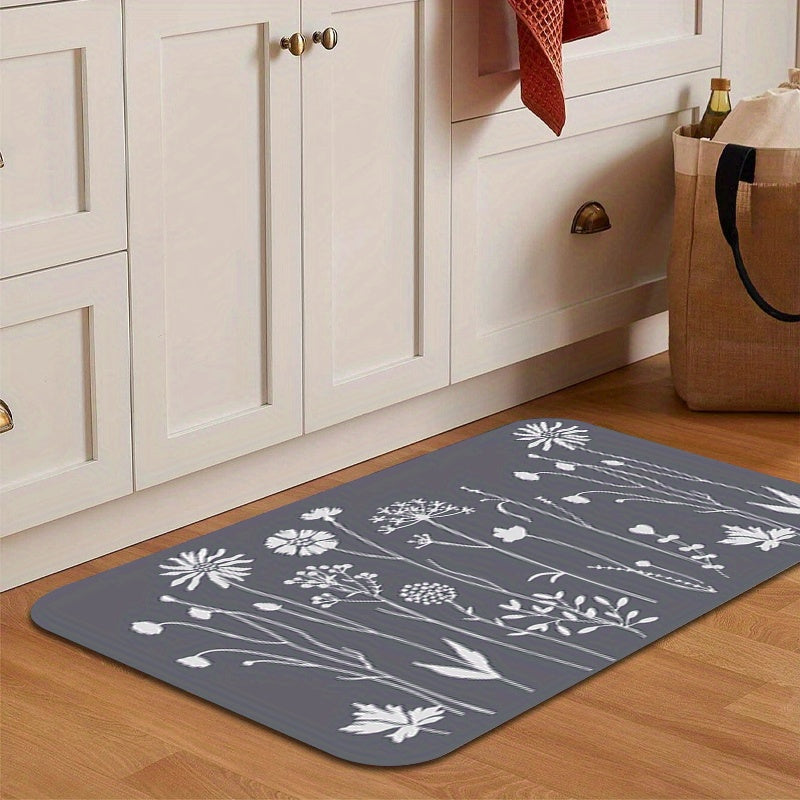 Floral Kitchen Floor Mat Non-slip Waterproof Dirt-resistant