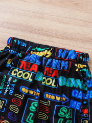 Boys Letter Outfit Shorts & T-shirt Short Sleeves Crew Neck Casual Summer