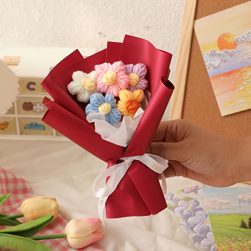 Mother's Gift Knitting Flowers Puff Flowers Small Bouquet Wool Bouquet