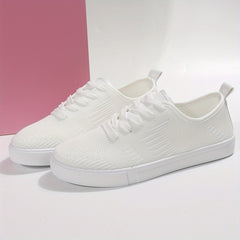 Women's Breathable Knit Sneakers Low Top Lace Up Round Toe Solid Casual Shoes