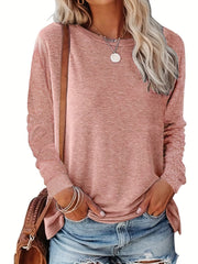 Solid Casual Crew Neck Long Sleeve Sweatshirt Women's Clothing