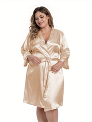 Plus Size Butterfly Pattern Satin Lounge Robe
