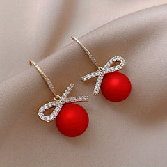 Christmas Red Bow Earrings Festive Ear Jewelry