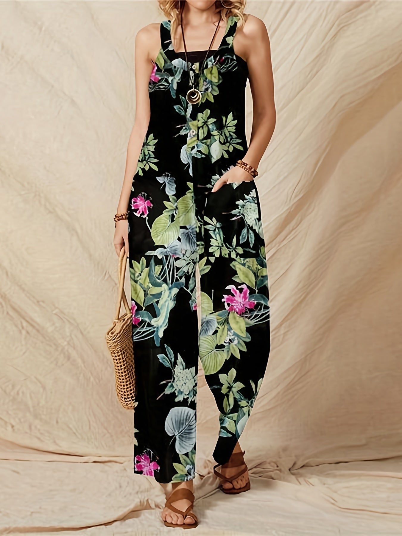 Boho Floral Wide Leg Jumpsuit for Women