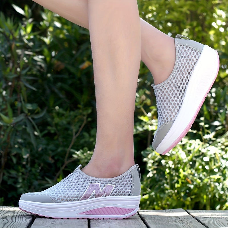 Women's M Pattern Slip-on Mesh Wedge Sneakers Lightweight Sporty Walking Shoes
