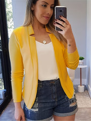 Solid Open Front Blazer Long Sleeve Work Office Outerwear