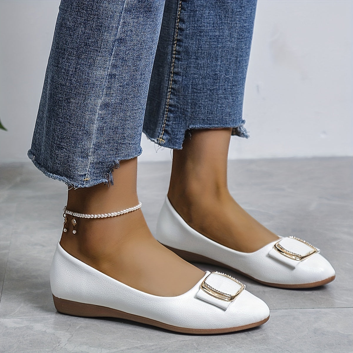 Women's Bow Decor Ballet Flats Soft Sole Slip On Shoes