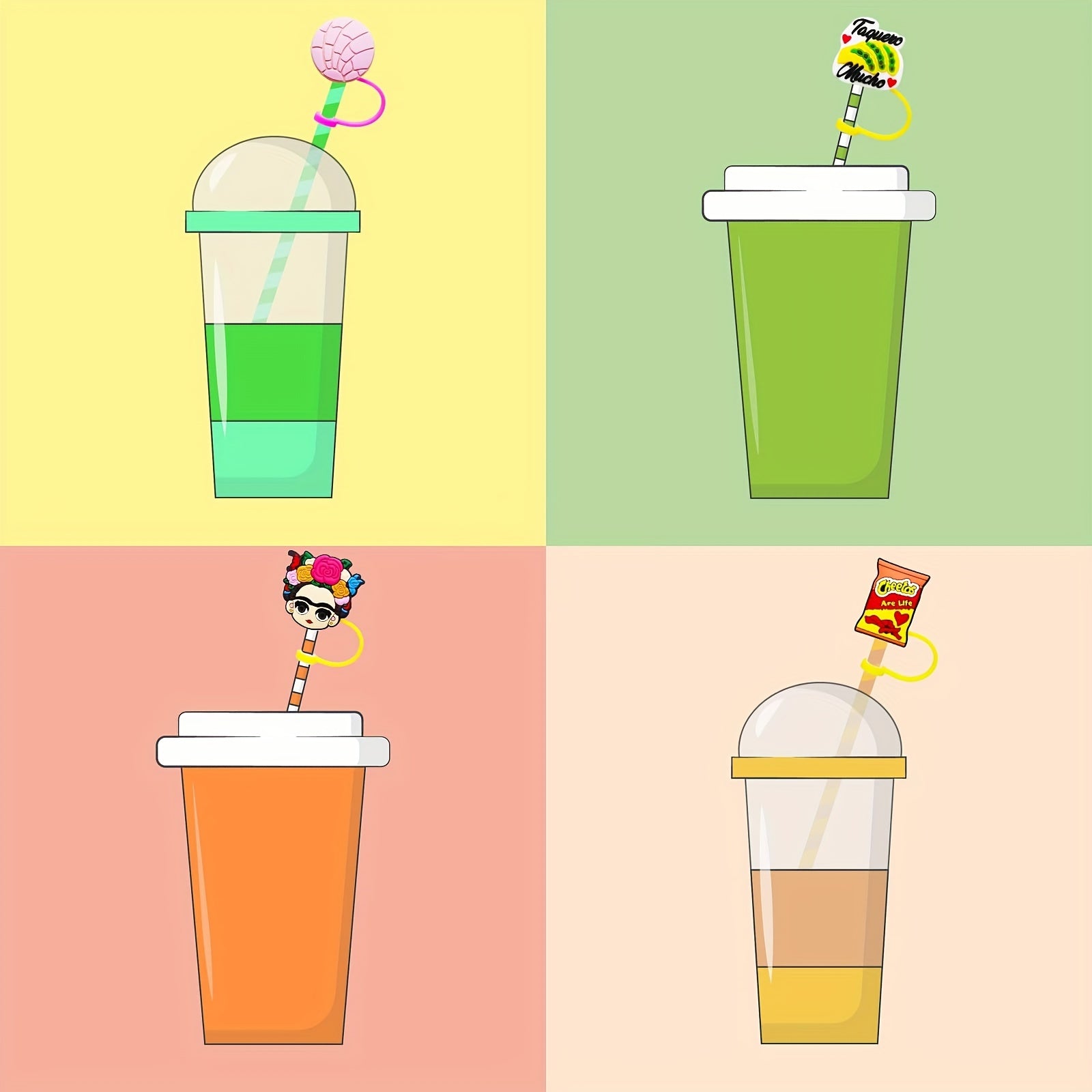10pcs Cartoon Straw Cover Reusable Dustproof Straw Lids For Tumblers