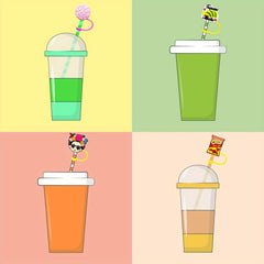 10pcs Cartoon Straw Cover Reusable Dustproof Straw Lids For Tumblers