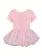 Girls Cotton Short Sleeve Tutu Dress Leotard for Dance