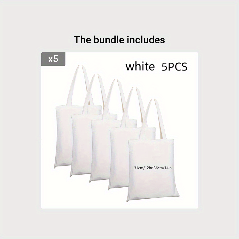 5pcs DIY Blank Canvas Bag Solid Beige Shopping Supplies