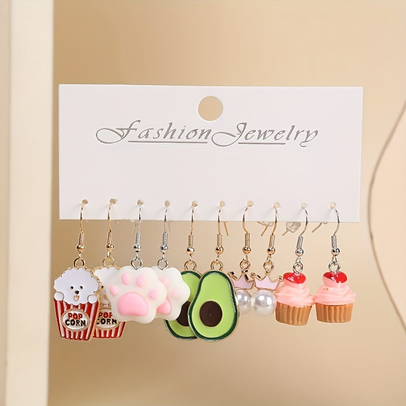 Funny Fruit Ice Cream Earrings Set - 5 Pairs for Girls