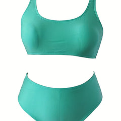 Basic Bikini Set Women's Plus Plain Round Neck Hight Stretch Bikini