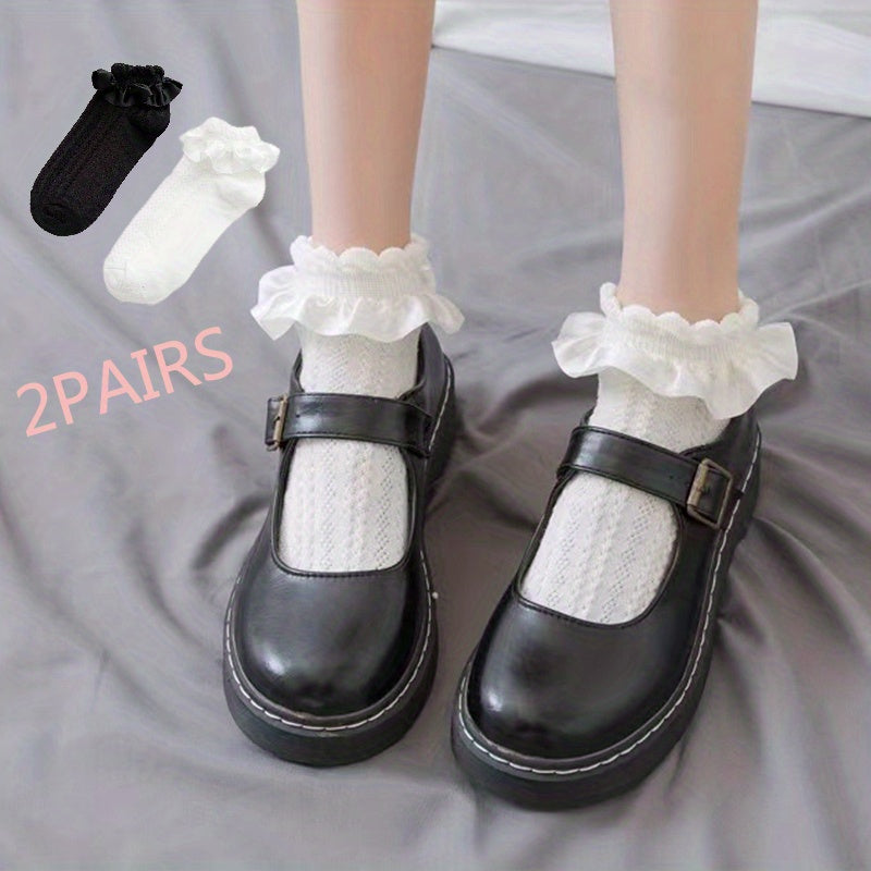 Girls Lolita Lace Ruffle Socks 2 Pairs