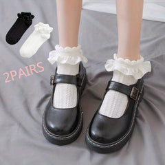 Girls Lolita Lace Ruffle Socks 2 Pairs