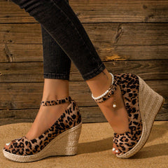 Peep Toe Ankle Strap Wedge Sandals High Heels Comfy Micro Suede