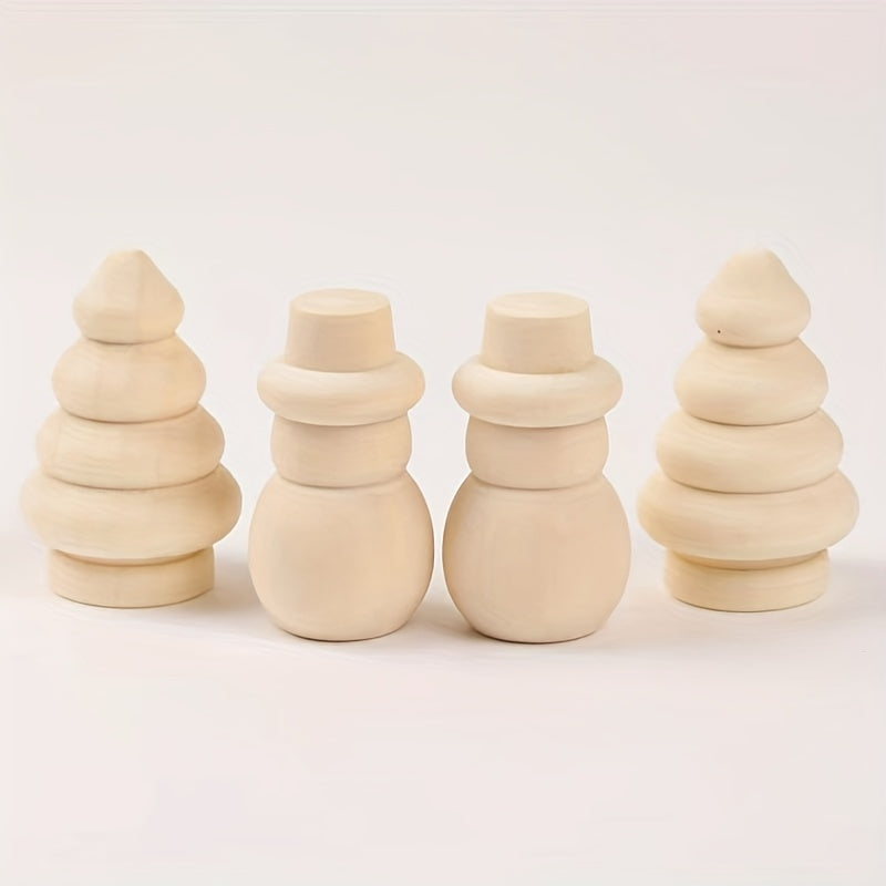 2pcs Wooden Ornaments Christmas Tree Snowman Style Decorative Puppets