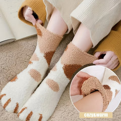 6 Pairs Cat Claw Cotton Socks Winter Home Floor Crew Socks