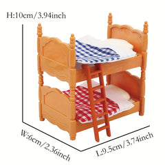 Stomle Family Dollhouse Bunk Bed Set - Cozy Orange Wooden Frame with Red Canopy