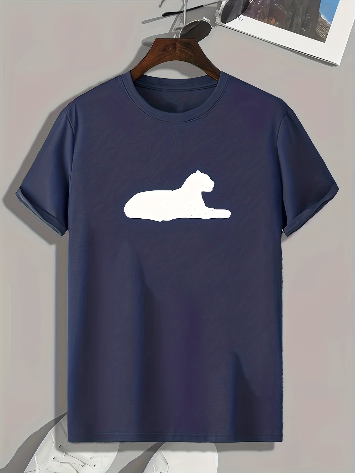 Cat Silhouette Print Men's Comfy T shirt Active Stretch Tee for Summer