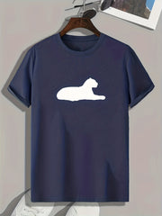 Cat Silhouette Print Men's Comfy T shirt Active Stretch Tee for Summer