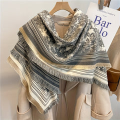 Reversible Tassel Shawl Warm Scarf Cashmere Thick Wrap for Women