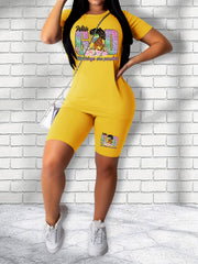 Casual Two Piece Set Matching T shirt & Biker Shorts Outfits