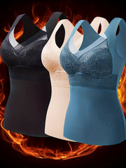 3pcs Lace Thermal V Neck Sleeveless Top Women's Lingerie