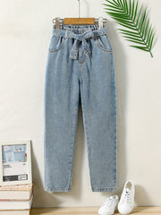 Girls Elastic Waist Denim Trousers Kids Street Daily Spring Fall Clothes