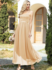 Lace Pleated Bridesmaid Dress Spaghetti Strap Wedding Party Dress
