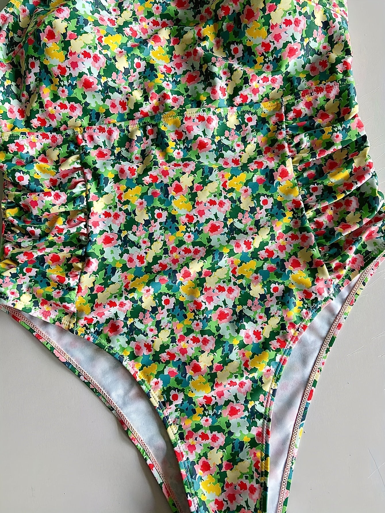 Boho Swimsuit Floral Print Ruched One Piece Swimsuit