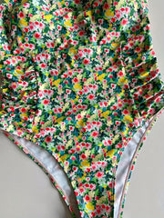 Boho Swimsuit Floral Print Ruched One Piece Swimsuit