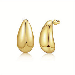 Melon Seed Water Drop Stud Earrings Minimalist Golden Silver Chunky