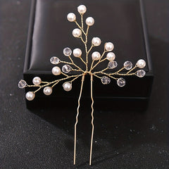 Silvery Crystal Faux Pearl Hairpins U shaped Hair Pin Wedding Bridal Hair Sticks