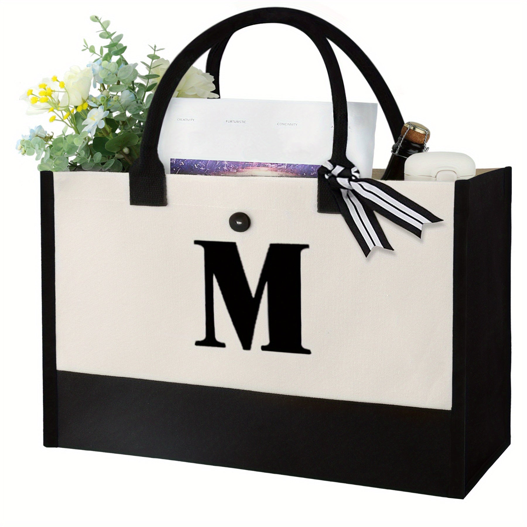 Letter Pattern Handbag Tote Bag Canvas Shopping Bag Large Capacity Travel Bag