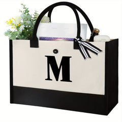 Letter Pattern Handbag Tote Bag Canvas Shopping Bag Large Capacity Travel Bag