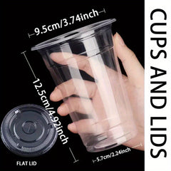 50PCS 16-20OZ Clear Plastic Cups with Flat Lids for Party Ice