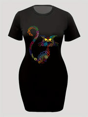 Cat Print Short Sleeve Tee Dress