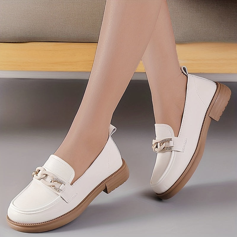 Women's Chain Loafers Round Toe Slip-On Shoes