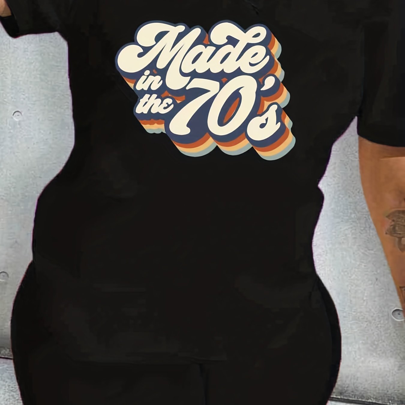 Women's Plus Retro Letter Print Graphic Tee & Shorts Set