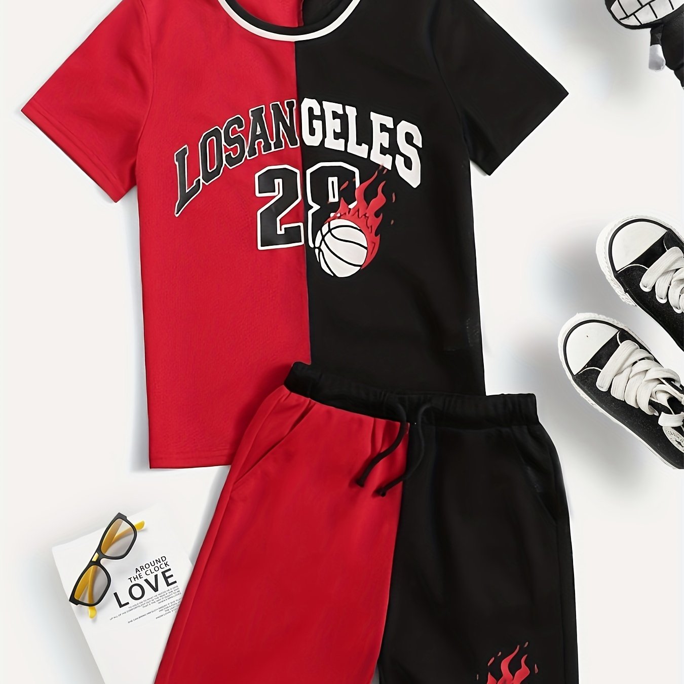 Boys Block Basketball Suit Outfit T shirt & Shorts - Casual Summer Kids Clothes