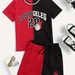 Boys Block Basketball Suit Outfit T shirt & Shorts - Casual Summer Kids Clothes