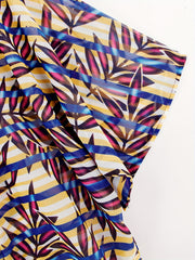 Leaf Print V Neck Cover Up Shirt Loose Fit Long Sleeves Non Stretch