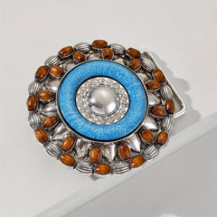 Boho Beads Turquoise Belt Buckle Vintage Round Cowboy Cowgirl Belt