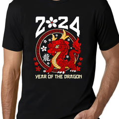 Men's Dragon Pattern Cotton Sports T-shirt for Summer