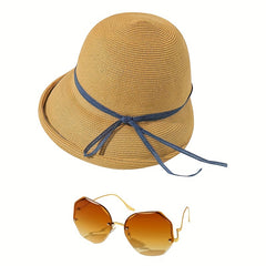 2pcs Stylish Hat Sunglasses Set for Women Sun Beach