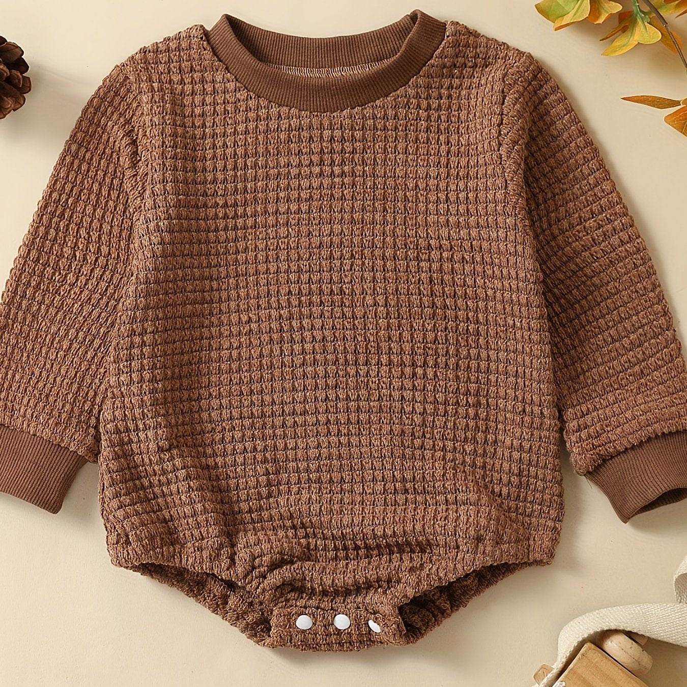 Baby Boys Waffle Long Sleeve Romper