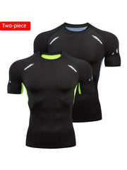2pcs Men's Quick Dry Sports T Shirts Compression & Moisture Wicking