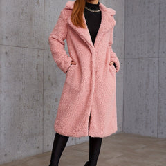 Plush Lapel Neck Coat for Winter Women's Outerwear