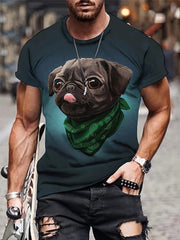 Men's 3D Pug Print T shirt Casual Comfy Mid Stretch Crew Neck Tee